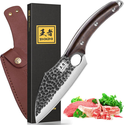 6.1 Inch Meat Cleaver Knife with Sheath, Hand Forged Butcher Knife for Meat Cutting, Full Tang Chef Knife for Kitchen, Outdoor Cooking, Camping, BBQ, with Gift Box