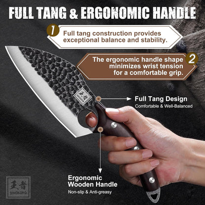6.1 Inch Meat Cleaver Knife with Sheath, Hand Forged Butcher Knife for Meat Cutting, Full Tang Chef Knife for Kitchen, Outdoor Cooking, Camping, BBQ, with Gift Box