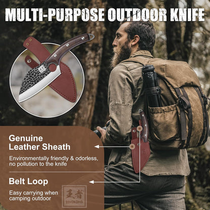6.1 Inch Meat Cleaver Knife with Sheath, Hand Forged Butcher Knife for Meat Cutting, Full Tang Chef Knife for Kitchen, Outdoor Cooking, Camping, BBQ, with Gift Box