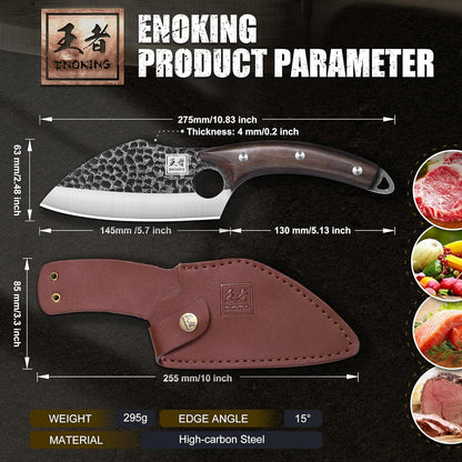 6.1 Inch Meat Cleaver Knife with Sheath, Hand Forged Butcher Knife for Meat Cutting, Full Tang Chef Knife for Kitchen, Outdoor Cooking, Camping, BBQ, with Gift Box
