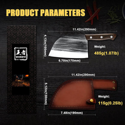 6.1 Inch Meat Cleaver Knife with Sheath, Hand Forged Butcher Knife for Meat Cutting, Full Tang Chef Knife for Kitchen, Outdoor Cooking, Camping, BBQ, with Gift Box
