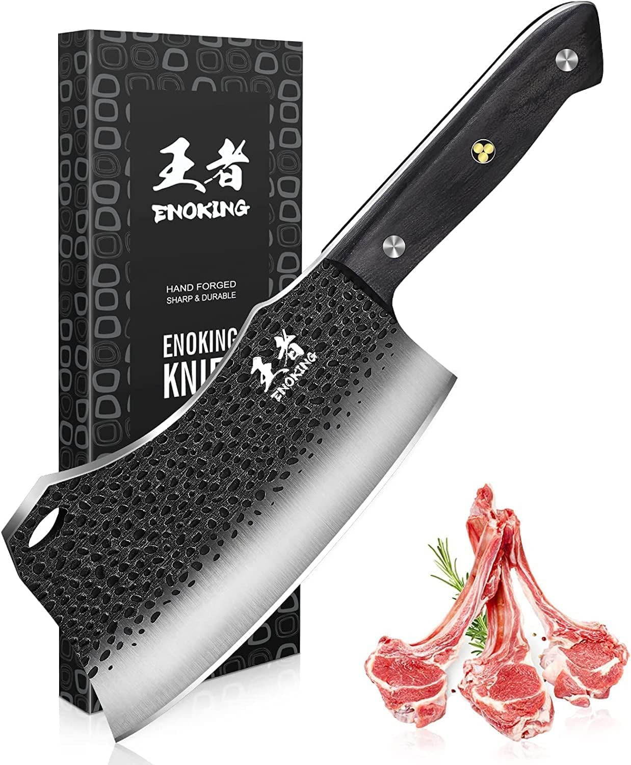 6.1 Inch Meat Cleaver Knife with Sheath, Hand Forged Butcher Knife for Meat Cutting, Full Tang Chef Knife for Kitchen, Outdoor Cooking, Camping, BBQ, with Gift Box