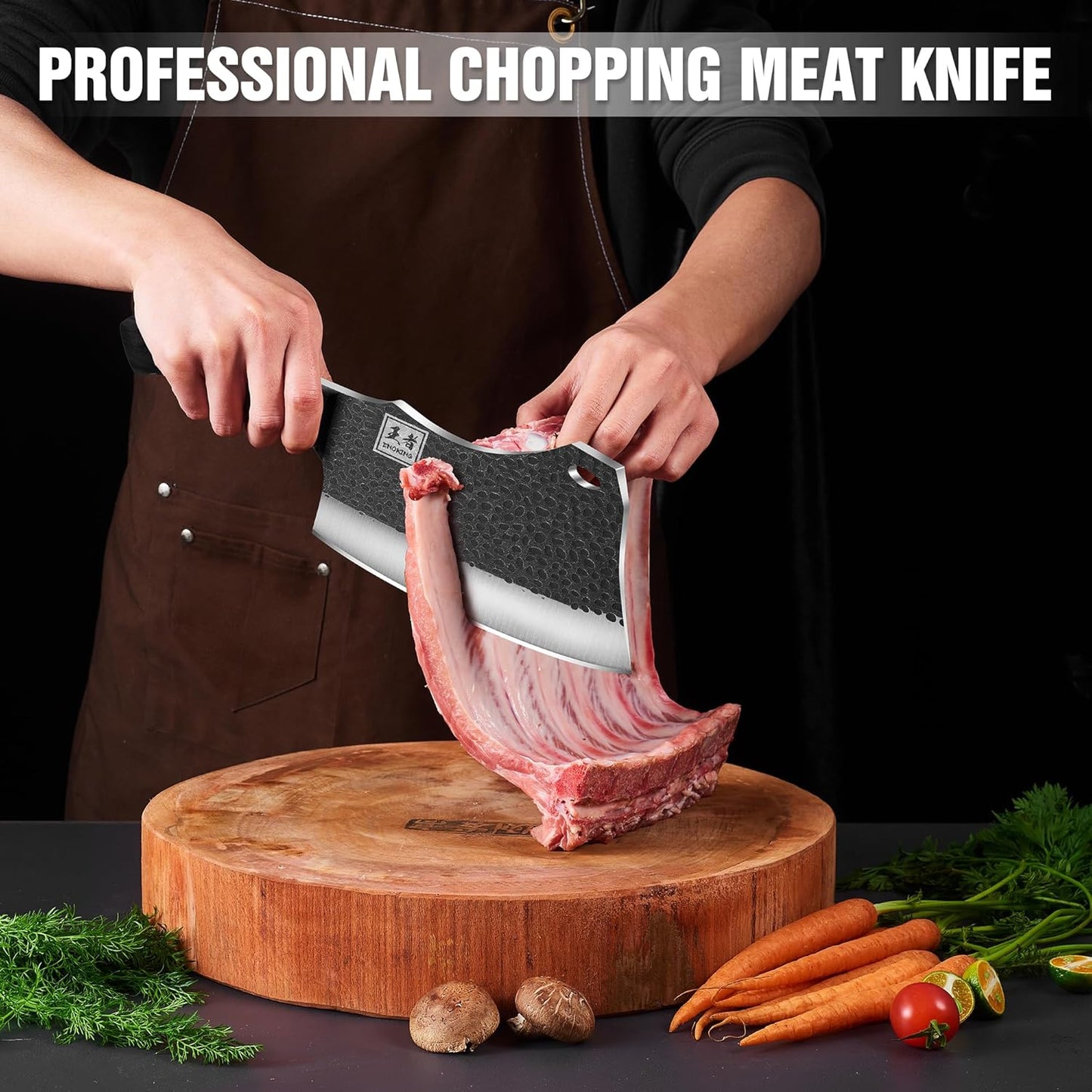 6.1 Inch Meat Cleaver Knife with Sheath, Hand Forged Butcher Knife for Meat Cutting, Full Tang Chef Knife for Kitchen, Outdoor Cooking, Camping, BBQ, with Gift Box