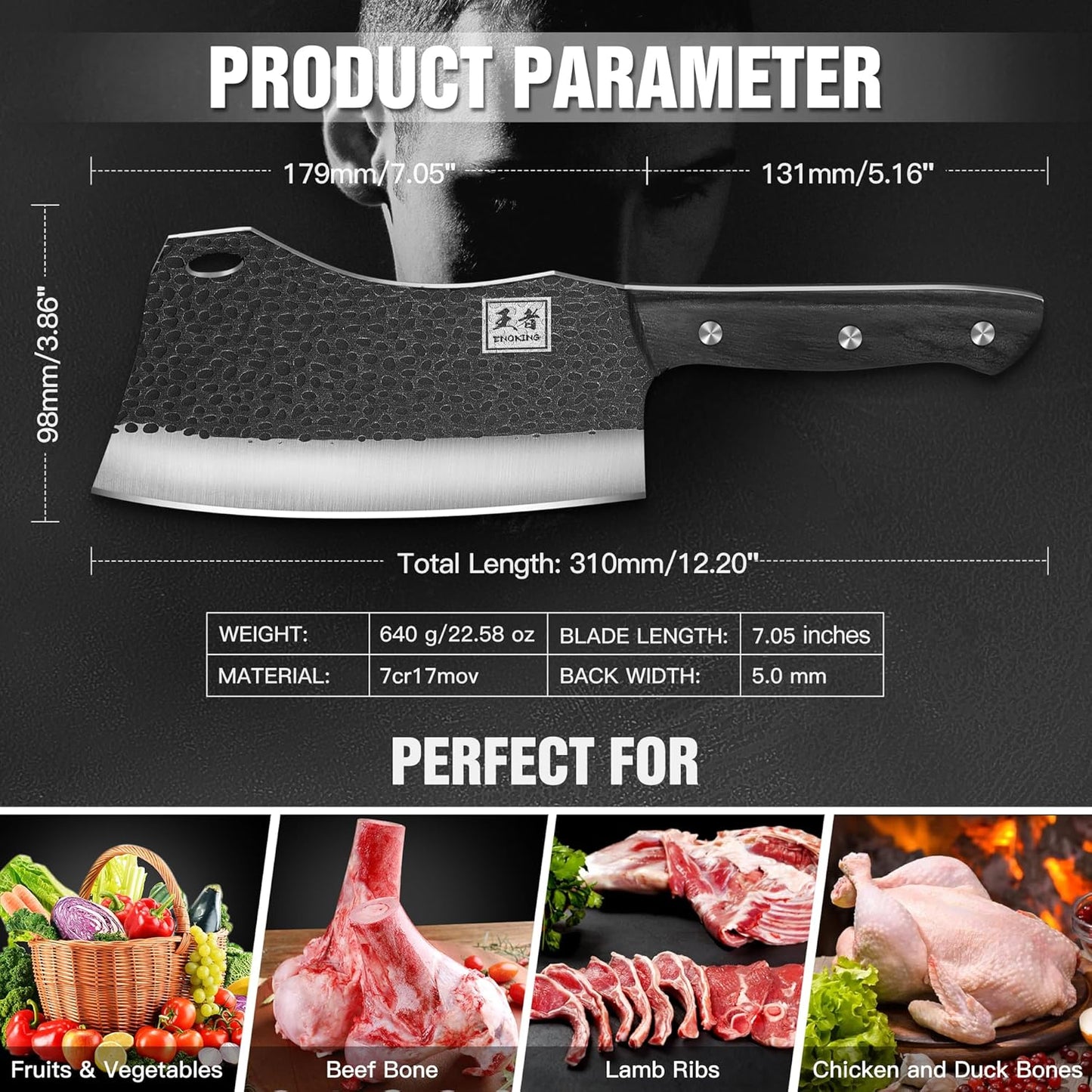 6.1 Inch Meat Cleaver Knife with Sheath, Hand Forged Butcher Knife for Meat Cutting, Full Tang Chef Knife for Kitchen, Outdoor Cooking, Camping, BBQ, with Gift Box