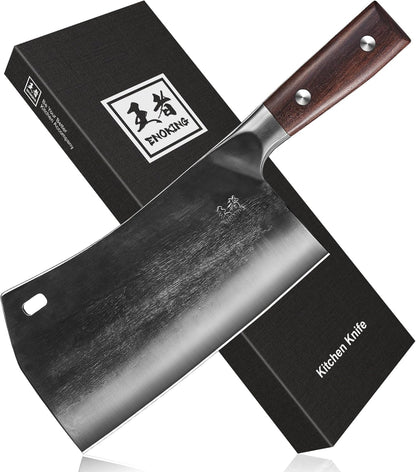 6.1 Inch Meat Cleaver Knife with Sheath, Hand Forged Butcher Knife for Meat Cutting, Full Tang Chef Knife for Kitchen, Outdoor Cooking, Camping, BBQ, with Gift Box