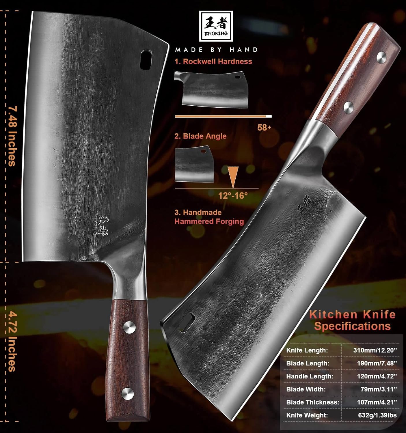 6.1 Inch Meat Cleaver Knife with Sheath, Hand Forged Butcher Knife for Meat Cutting, Full Tang Chef Knife for Kitchen, Outdoor Cooking, Camping, BBQ, with Gift Box