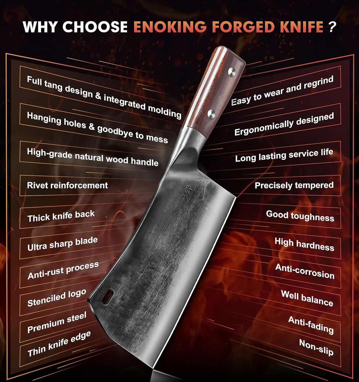 6.1 Inch Meat Cleaver Knife with Sheath, Hand Forged Butcher Knife for Meat Cutting, Full Tang Chef Knife for Kitchen, Outdoor Cooking, Camping, BBQ, with Gift Box