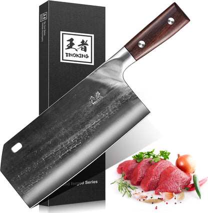 6.1 Inch Meat Cleaver Knife with Sheath, Hand Forged Butcher Knife for Meat Cutting, Full Tang Chef Knife for Kitchen, Outdoor Cooking, Camping, BBQ, with Gift Box