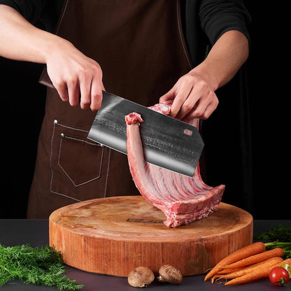 6.1 Inch Meat Cleaver Knife with Sheath, Hand Forged Butcher Knife for Meat Cutting, Full Tang Chef Knife for Kitchen, Outdoor Cooking, Camping, BBQ, with Gift Box