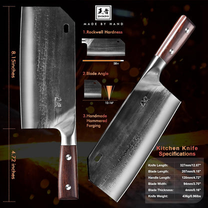 6.1 Inch Meat Cleaver Knife with Sheath, Hand Forged Butcher Knife for Meat Cutting, Full Tang Chef Knife for Kitchen, Outdoor Cooking, Camping, BBQ, with Gift Box