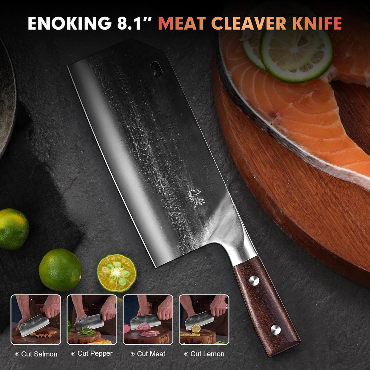 6.1 Inch Meat Cleaver Knife with Sheath, Hand Forged Butcher Knife for Meat Cutting, Full Tang Chef Knife for Kitchen, Outdoor Cooking, Camping, BBQ, with Gift Box