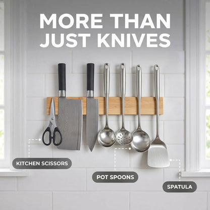 Bamboo Knife Magnetic Strip, Magnetic Knife Holder for Wall, Magnetic Knife Block, Magnetic Tool Holder - Strong Magnet Kitchen Organizer for Knives, Utensils & Metal Tools