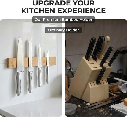 Bamboo Knife Magnetic Strip, Magnetic Knife Holder for Wall, Magnetic Knife Block, Magnetic Tool Holder - Strong Magnet Kitchen Organizer for Knives, Utensils & Metal Tools