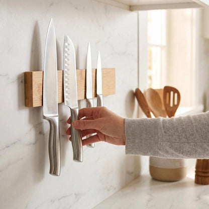 Bamboo Knife Magnetic Strip, Magnetic Knife Holder for Wall, Magnetic Knife Block, Magnetic Tool Holder - Strong Magnet Kitchen Organizer for Knives, Utensils & Metal Tools
