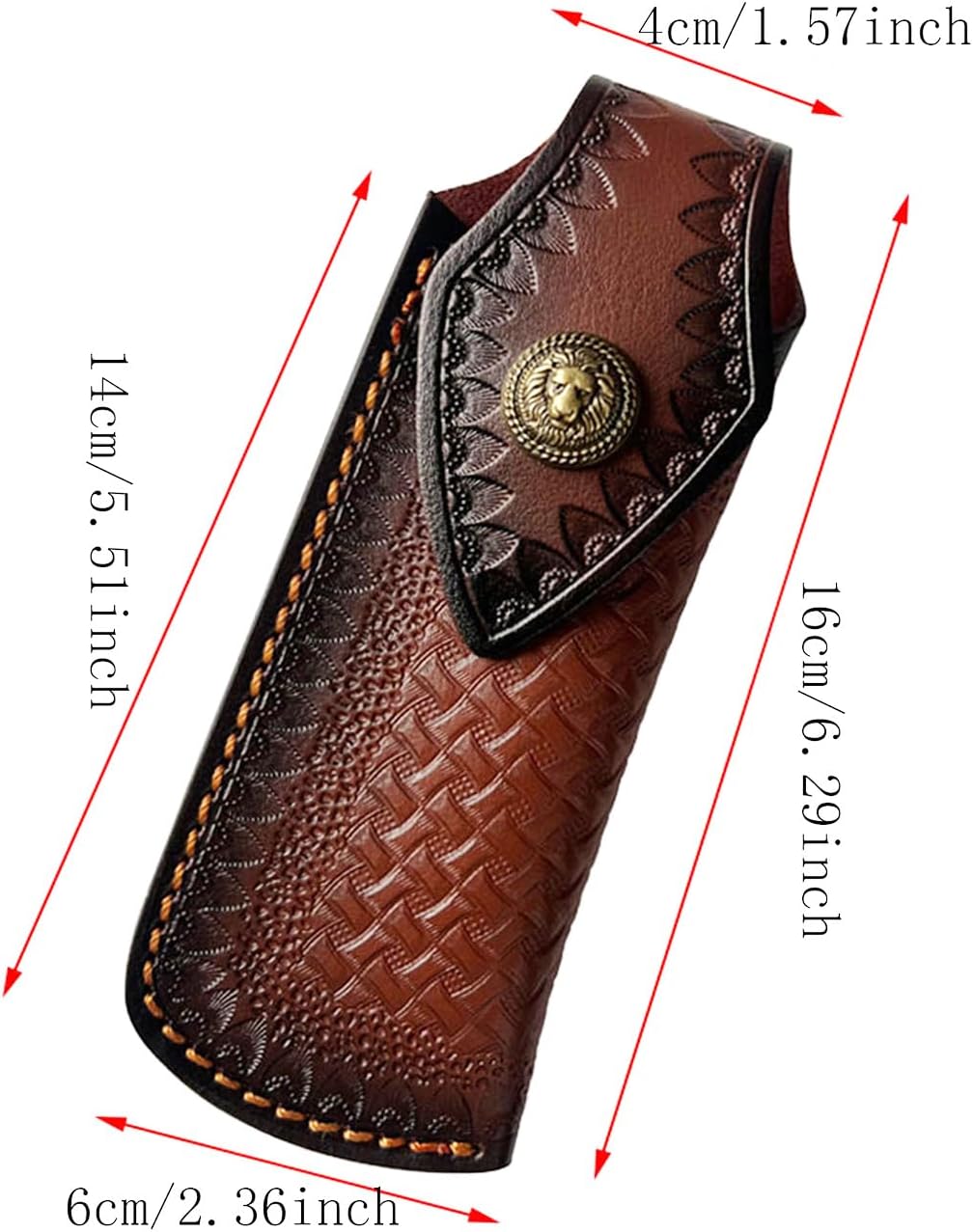 Folding Knife Sheath，2.3/6.3" Leather Pocket Knife Sheaths for Belt, Loop Portable Folding Knife Sheath for Camping Hunting Jungle Exploration
