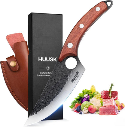 Huusk Kitchen Knife Set with Block & Built-in Sharpener - 14 pcs | Japanese Stainless Steel Knife Block Set, Sharp Chef Knife Set with Scissors, Ergonomic Handle, Gifts for Men Women