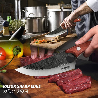 Huusk Kitchen Knife Set with Block & Built-in Sharpener - 14 pcs | Japanese Stainless Steel Knife Block Set, Sharp Chef Knife Set with Scissors, Ergonomic Handle, Gifts for Men Women