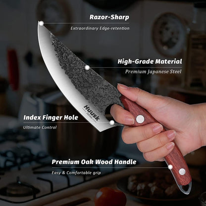 Huusk Kitchen Knife Set with Block & Built-in Sharpener - 14 pcs | Japanese Stainless Steel Knife Block Set, Sharp Chef Knife Set with Scissors, Ergonomic Handle, Gifts for Men Women