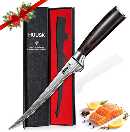 Huusk Kitchen Knife Set with Block & Built-in Sharpener - 14 pcs | Japanese Stainless Steel Knife Block Set, Sharp Chef Knife Set with Scissors, Ergonomic Handle, Gifts for Men Women