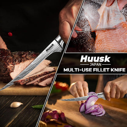 Huusk Kitchen Knife Set with Block & Built-in Sharpener - 14 pcs | Japanese Stainless Steel Knife Block Set, Sharp Chef Knife Set with Scissors, Ergonomic Handle, Gifts for Men Women