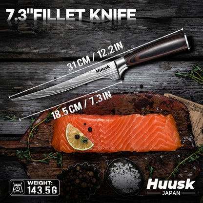 Huusk Kitchen Knife Set with Block & Built-in Sharpener - 14 pcs | Japanese Stainless Steel Knife Block Set, Sharp Chef Knife Set with Scissors, Ergonomic Handle, Gifts for Men Women