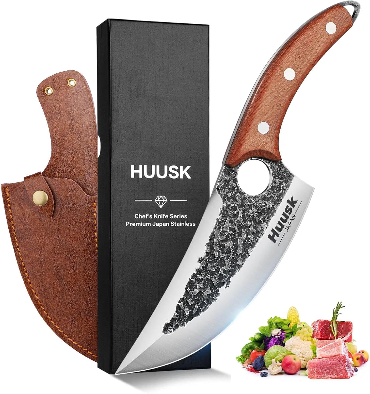Huusk Kitchen Knife Set with Block & Built-in Sharpener - 14 pcs | Japanese Stainless Steel Knife Block Set, Sharp Chef Knife Set with Scissors, Ergonomic Handle, Gifts for Men Women