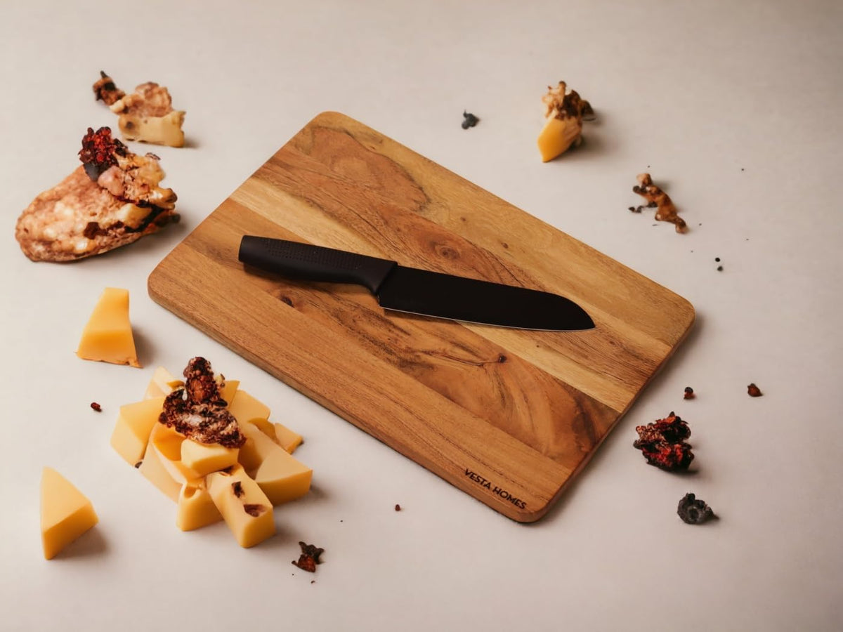 Wooden Cutting Board for Kitchen/Chopping, Serving Board, Platter for Vegetables, Fruits, Cheese and Charcuterie | Natural Acacia Wood |15 * 10 Inches | Handcrafted in India