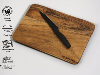 Wooden Cutting Board for Kitchen/Chopping, Serving Board, Platter for Vegetables, Fruits, Cheese and Charcuterie | Natural Acacia Wood |15 * 10 Inches | Handcrafted in India