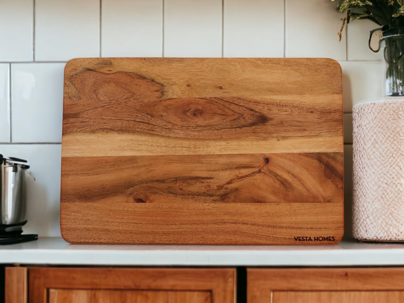 Wooden Cutting Board for Kitchen/Chopping, Serving Board, Platter for Vegetables, Fruits, Cheese and Charcuterie | Natural Acacia Wood |15 * 10 Inches | Handcrafted in India
