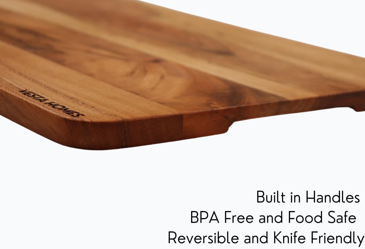 Wooden Cutting Board for Kitchen/Chopping, Serving Board, Platter for Vegetables, Fruits, Cheese and Charcuterie | Natural Acacia Wood |15 * 10 Inches | Handcrafted in India