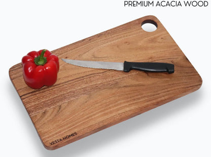 Wooden Cutting Board for Kitchen/Chopping, Serving Board, Platter for Vegetables, Fruits, Cheese and Charcuterie | Natural Acacia Wood |15 * 10 Inches | Handcrafted in India