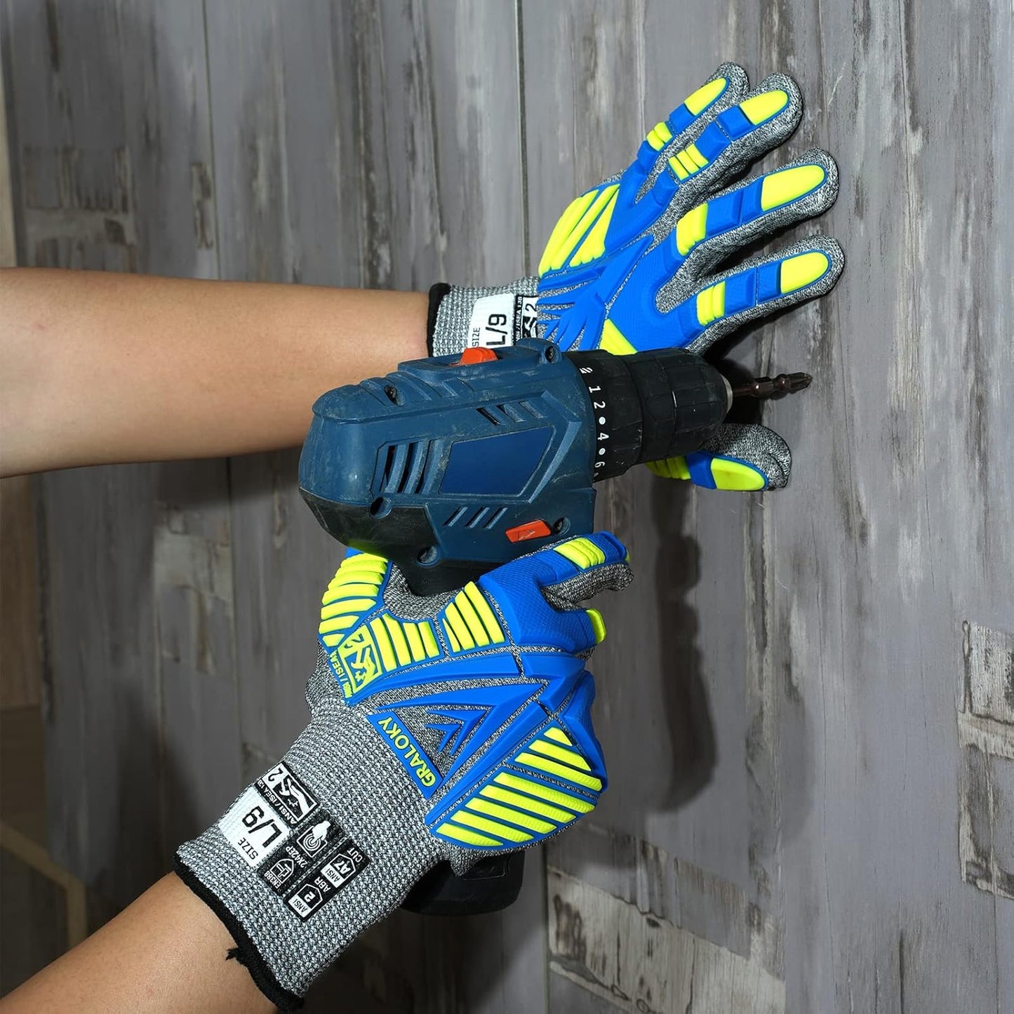 Level 7 Cut Resistant Gloves, Safety Work Gloves for Men Women, Impact Gloves with TPR Protection, ANSI Level A7 Protection, Touch Screen Mechanic Work Glove for Construction Gardening Kitchen