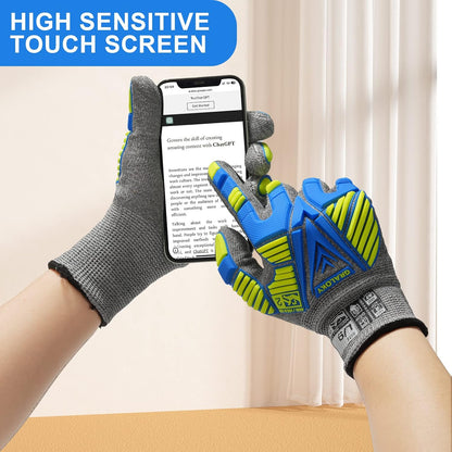 Level 7 Cut Resistant Gloves, Safety Work Gloves for Men Women, Impact Gloves with TPR Protection, ANSI Level A7 Protection, Touch Screen Mechanic Work Glove for Construction Gardening Kitchen