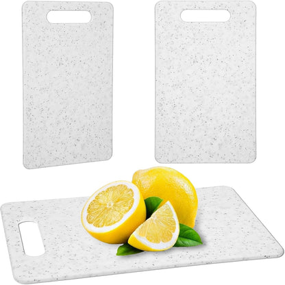 2Pcs Mini Cutting Board for Kitchen, Plastic Cutting Board Set, Dishwasher Safe Cuttings Boards with Handles, Small Chopping Boards for Camping Fruits Vegetable and Food Preparation (6" x 10" White)