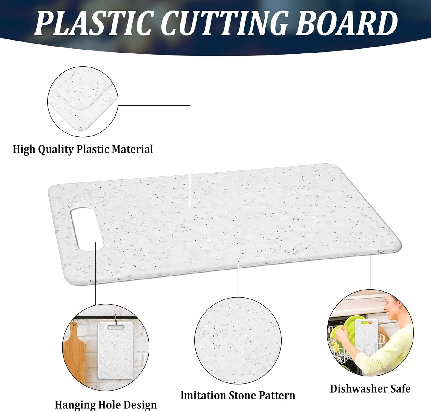 2Pcs Mini Cutting Board for Kitchen, Plastic Cutting Board Set, Dishwasher Safe Cuttings Boards with Handles, Small Chopping Boards for Camping Fruits Vegetable and Food Preparation (6" x 10" White)