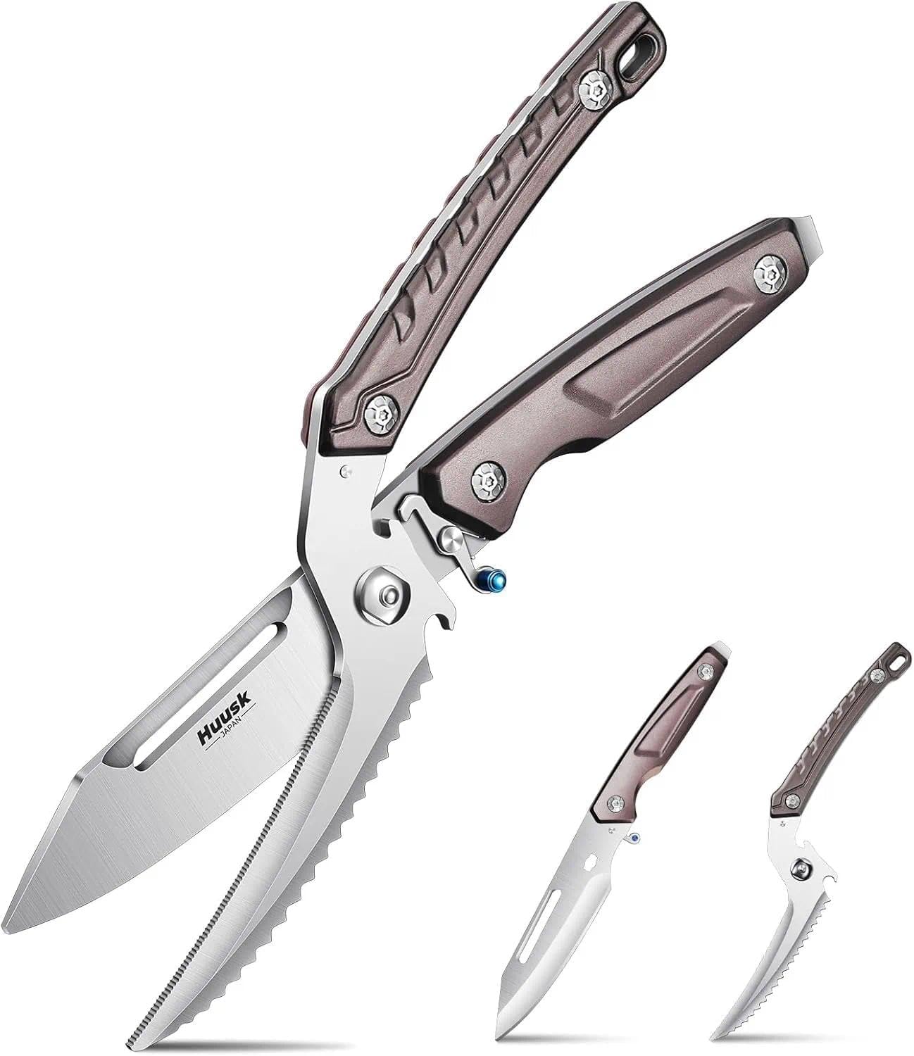Huusk Heavy Duty Poultry Scissors - Kitchen Scissor for Food Brown | Serrated Edge, for Cutting Meat, Chicken and Bone, Detachable Sharp Shears, Gift Box