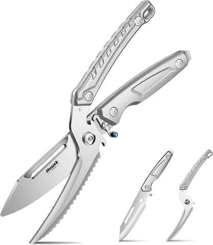 Huusk Heavy Duty Poultry Scissors - Kitchen Scissor for Food Brown | Serrated Edge, for Cutting Meat, Chicken and Bone, Detachable Sharp Shears, Gift Box