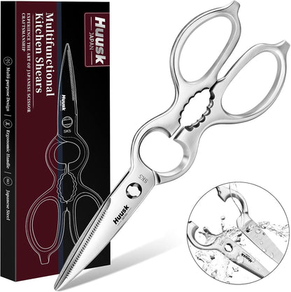 Huusk Heavy Duty Poultry Scissors - Kitchen Scissor for Food Brown | Serrated Edge, for Cutting Meat, Chicken and Bone, Detachable Sharp Shears, Gift Box