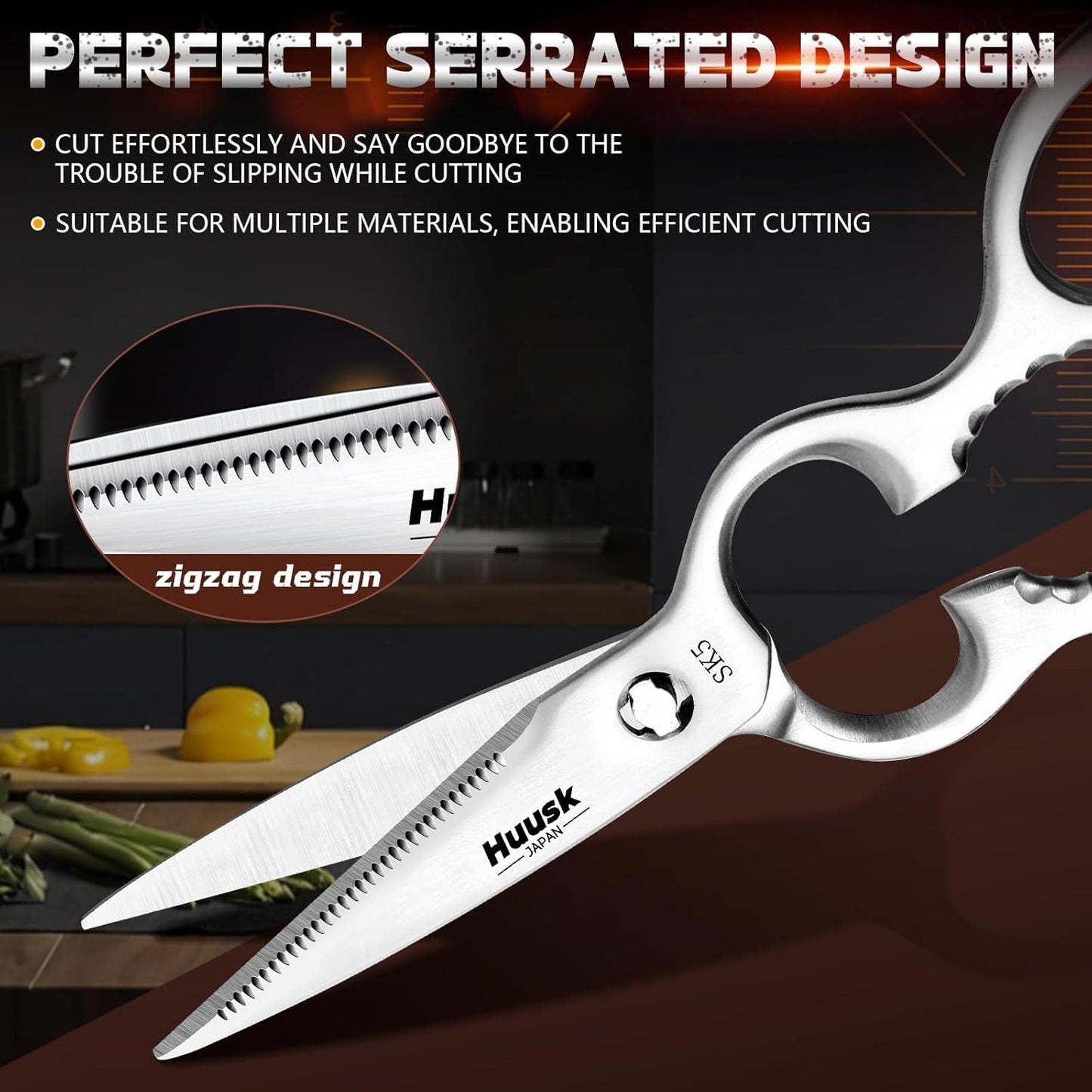 Huusk Heavy Duty Poultry Scissors - Kitchen Scissor for Food Brown | Serrated Edge, for Cutting Meat, Chicken and Bone, Detachable Sharp Shears, Gift Box