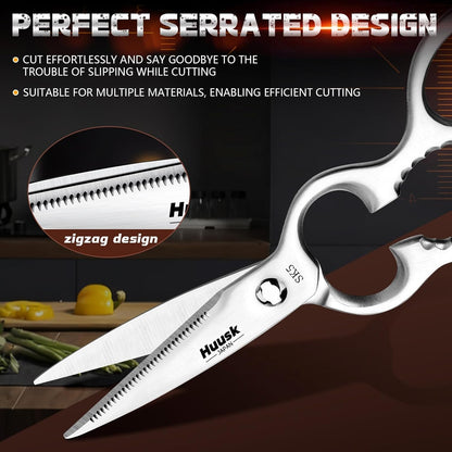 Huusk Heavy Duty Poultry Scissors - Kitchen Scissor for Food Brown | Serrated Edge, for Cutting Meat, Chicken and Bone, Detachable Sharp Shears, Gift Box