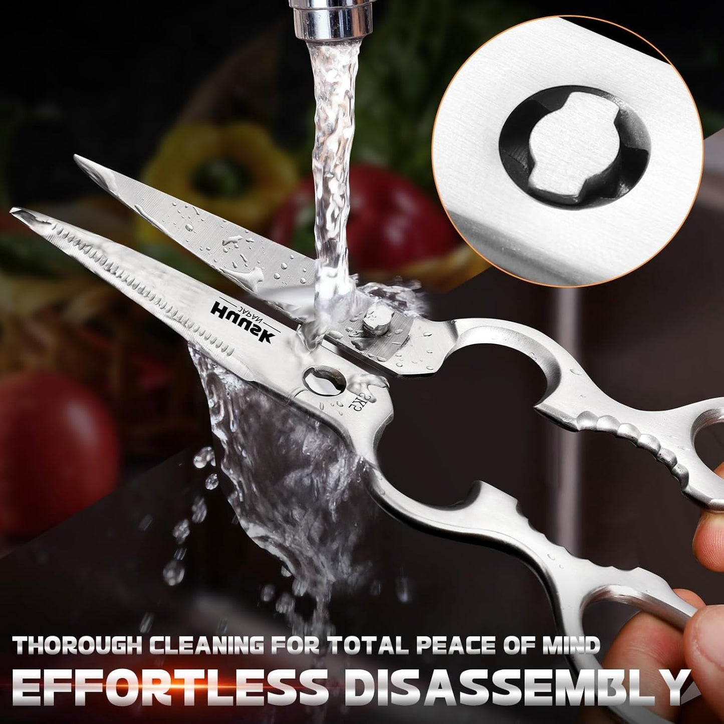 Huusk Heavy Duty Poultry Scissors - Kitchen Scissor for Food Brown | Serrated Edge, for Cutting Meat, Chicken and Bone, Detachable Sharp Shears, Gift Box