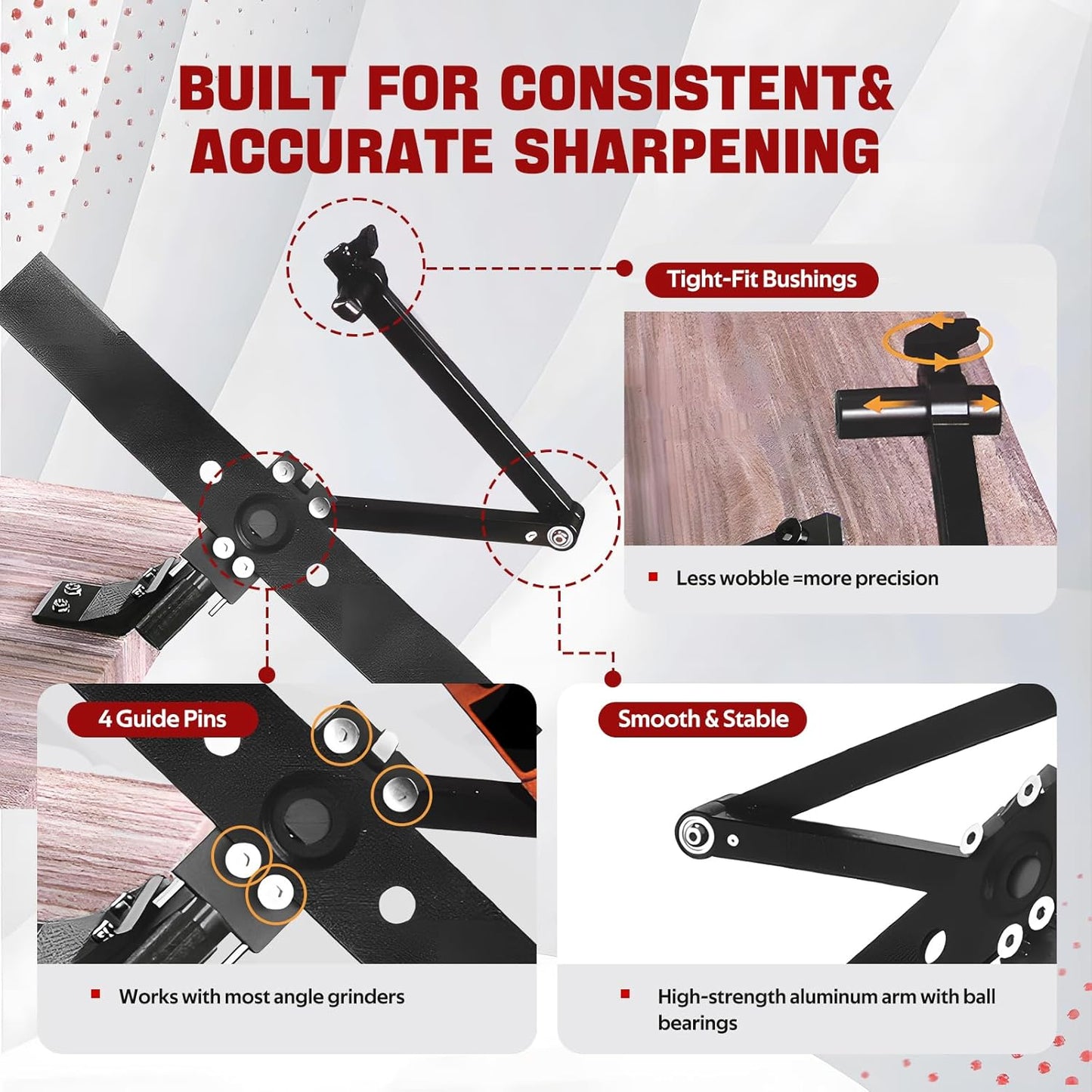 Lawn Mower Blade Sharpener 15°-45° Adjustable Frame With Ball Bearings Lawn Mower Blade Sharpener Tool For Standard Straight/Covered/High-Lift Mower Blades Compatible With Most Angle Grinders