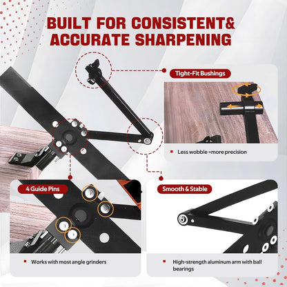 Lawn Mower Blade Sharpener 15°-45° Adjustable Frame With Ball Bearings Lawn Mower Blade Sharpener Tool For Standard Straight/Covered/High-Lift Mower Blades Compatible With Most Angle Grinders