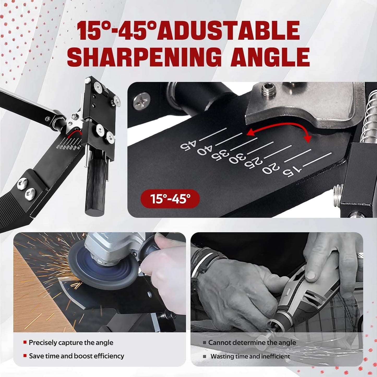 Lawn Mower Blade Sharpener 15°-45° Adjustable Frame With Ball Bearings Lawn Mower Blade Sharpener Tool For Standard Straight/Covered/High-Lift Mower Blades Compatible With Most Angle Grinders