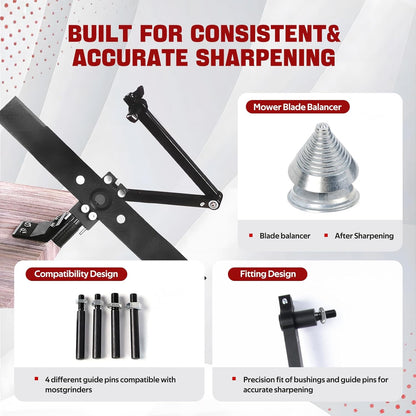 Lawn Mower Blade Sharpener 15°-45° Adjustable Frame With Ball Bearings Lawn Mower Blade Sharpener Tool For Standard Straight/Covered/High-Lift Mower Blades Compatible With Most Angle Grinders