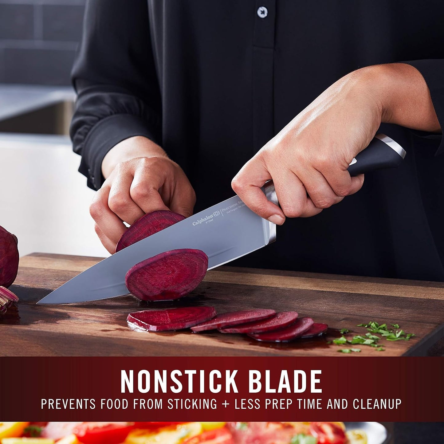 Kitchen Knife Set with Self-Sharpening Block, 13-Piece NonStick Knives