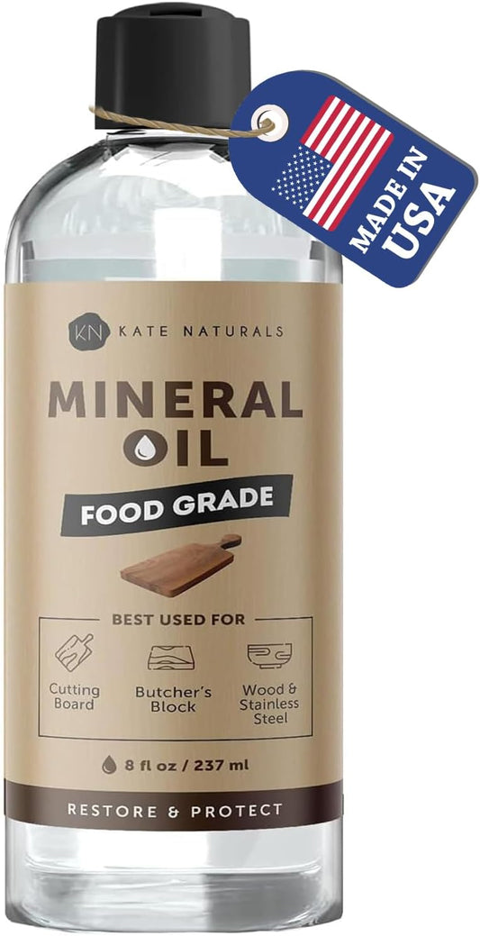 Mineral Oil for Wood Cutting Board, Butcher Block, and Knife. Food Grade Mineral Oil for Wooden Cutting Board & Utensils (8oz, Food Safe) | Food Grade & Food Safe Mineral Oil to Protect Wooden Cutting Board & Utensils, Bamboo Boards, Stainless Steel Knife