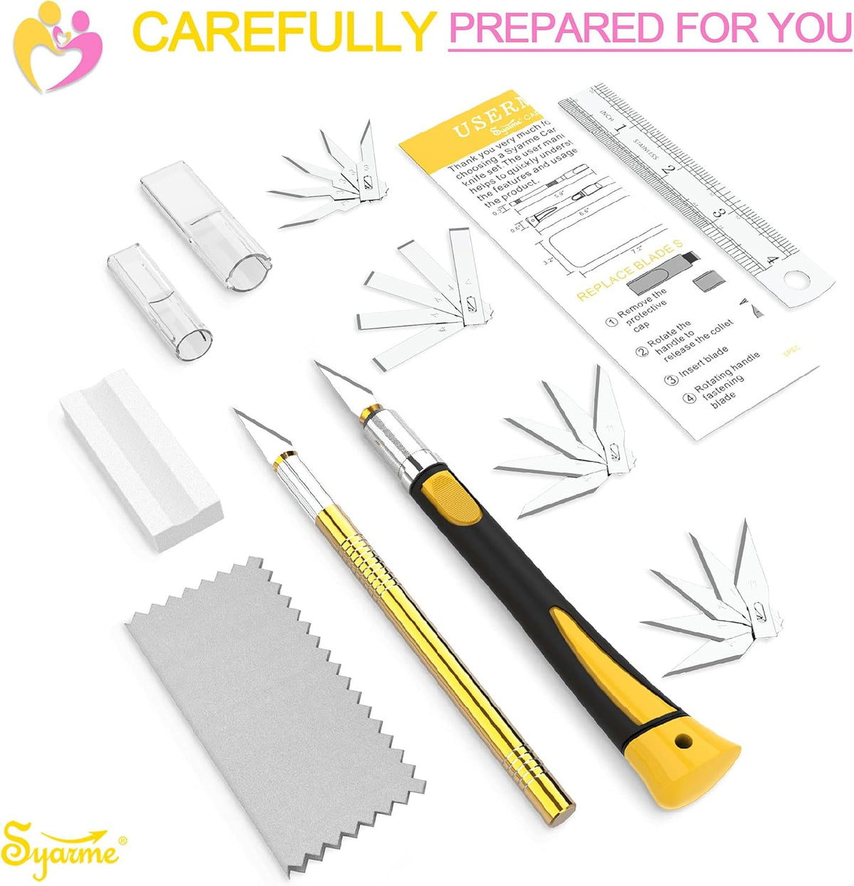 Craft Knife Set, Exacto Knife with Rubber Handle for Cutting, Carving, Scrapbooking, DIY, and Modeling, Including 2 Hobby Knife, 20 Replacement Exacto Blades, Storage Box, Sharpening Stone, Etc