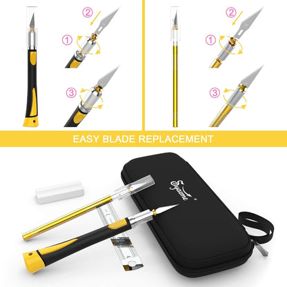 Craft Knife Set, Exacto Knife with Rubber Handle for Cutting, Carving, Scrapbooking, DIY, and Modeling, Including 2 Hobby Knife, 20 Replacement Exacto Blades, Storage Box, Sharpening Stone, Etc