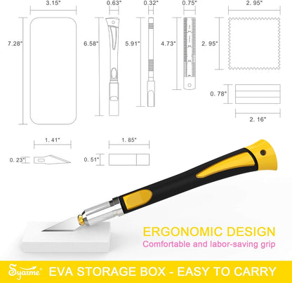 Craft Knife Set, Exacto Knife with Rubber Handle for Cutting, Carving, Scrapbooking, DIY, and Modeling, Including 2 Hobby Knife, 20 Replacement Exacto Blades, Storage Box, Sharpening Stone, Etc
